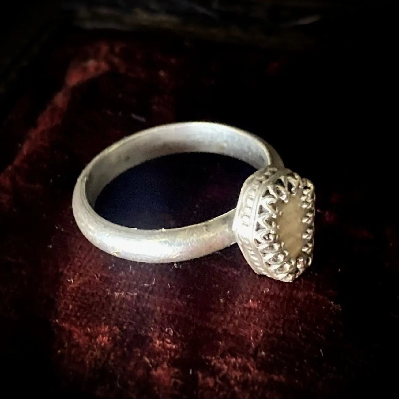 Human bone and sterling silver coffin ring