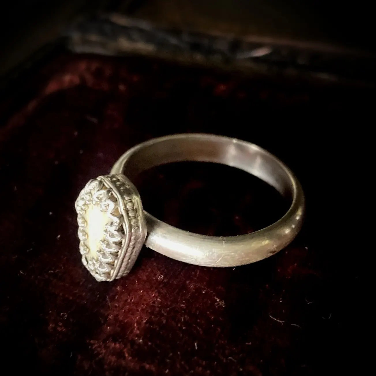 Human bone and sterling silver coffin ring