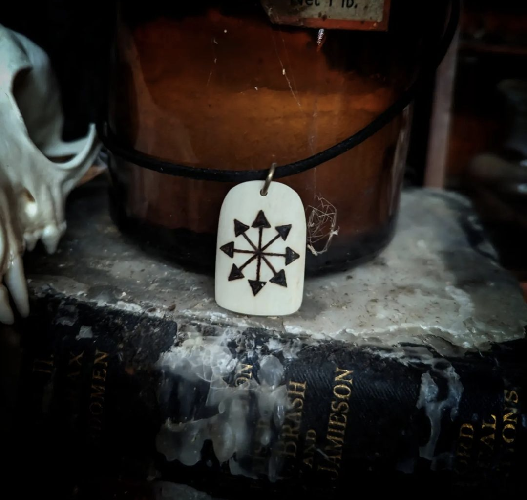 Chaos star human bone necklace